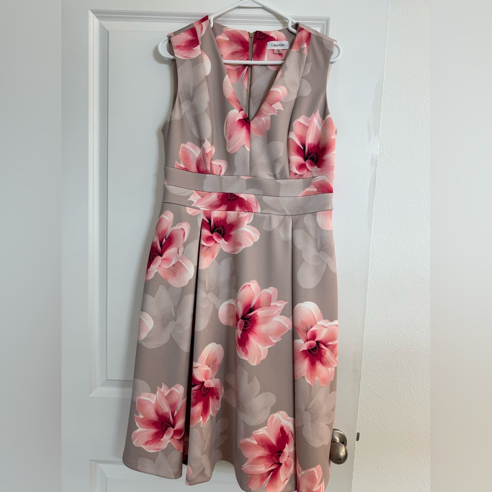 Calvin Klein Pink Sleeveless V-Neck A-Line Midi Dress